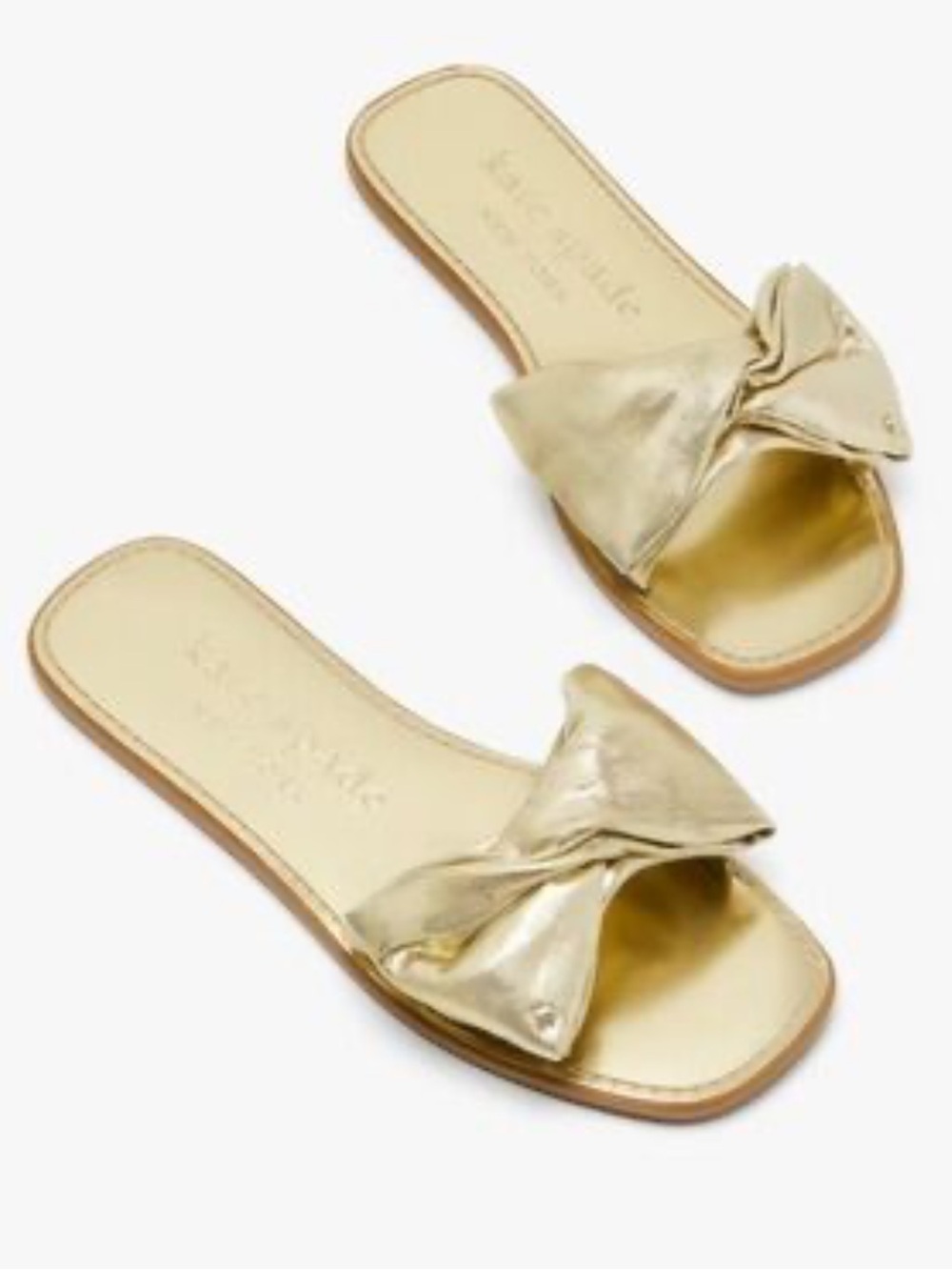 Kate Spade Slide Sandals Bikini Bow Gold size 8.5 New